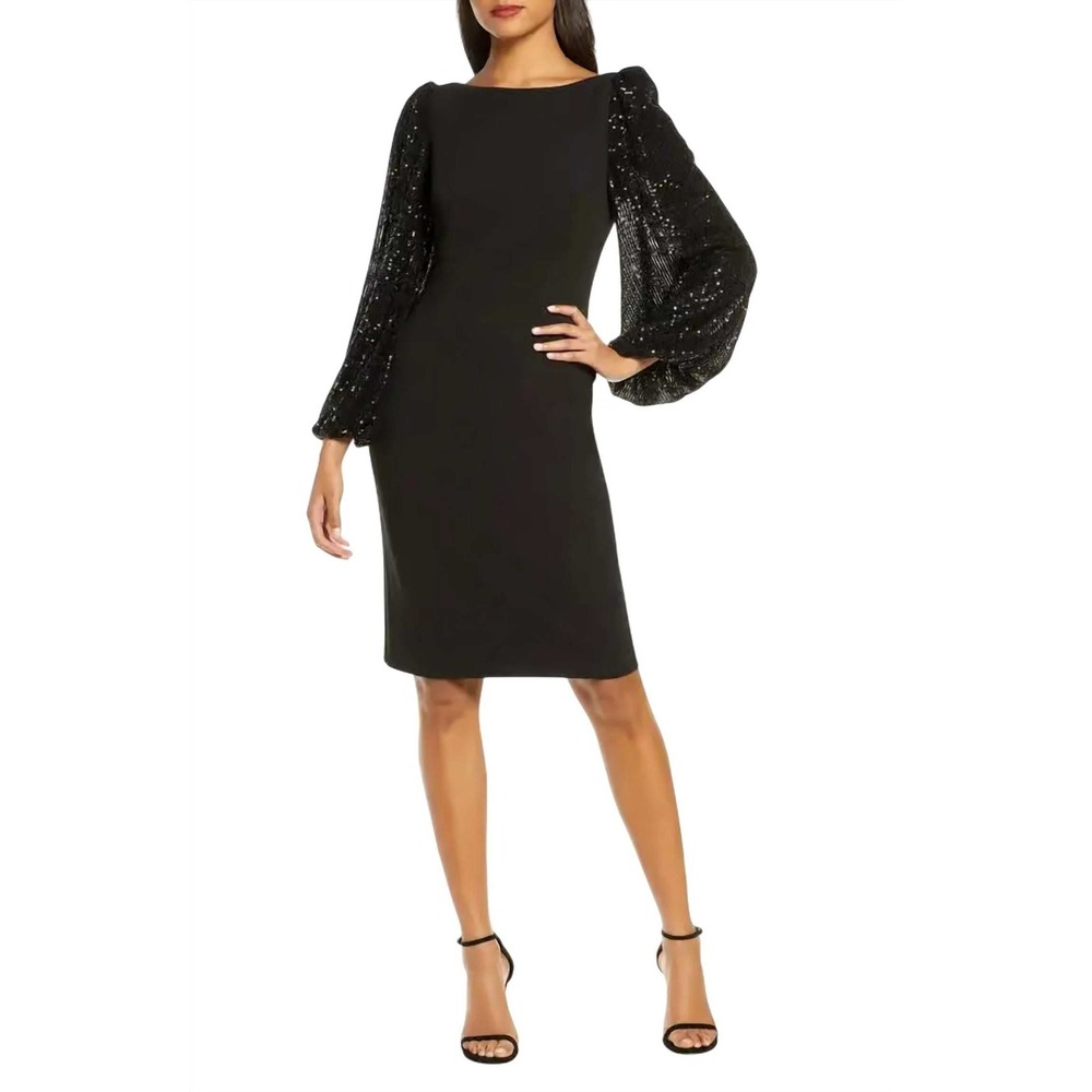 ELIZA J Women's Boat Neck Sheath With Sequin Sleeves Dress Size 12 NWT‎